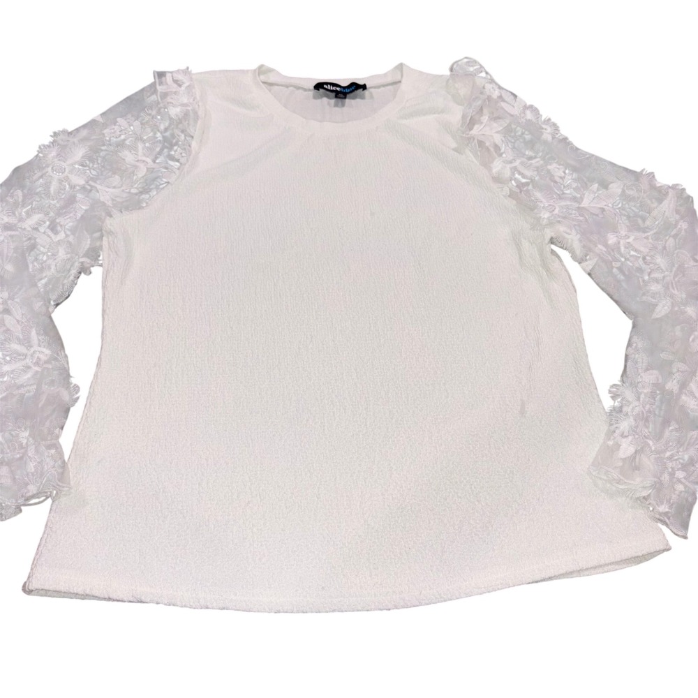Floral Embroidered Sheer Mesh Sleeve Top Womens XL White Alice Blue